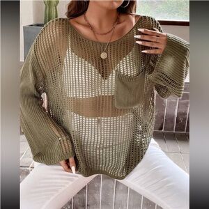 Chic Olive Mesh Knit Sweater